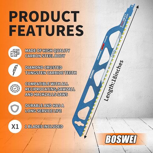 18 Inch Masonry Reciprocating Saw Blade, 32 TPI Teeth Tipped Cutting Reciprocating Saw Blade, Concrete Blades for Cutting Red Brick, Light Brick, Aerated Concrete, Porous Concrete, Cinder Block in Saudi Arabia