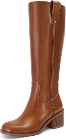 Knee High Boots Women Chunky Heel Round Toe Campus Boots Comfortable Low Block Heel Tall Riding Boots With Side Zipper in Kuwait