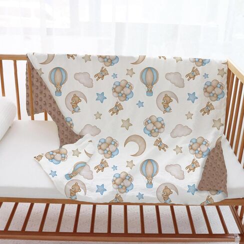 Bear Baby Blanket for Unisex Boys Girls, Blue Bear Toddler Soft Minky Blanket with Double Layer Dotted Backing, Nursery Newborn Baby Crib Receiving Blanket, 30"x40" in Saudi Arabia