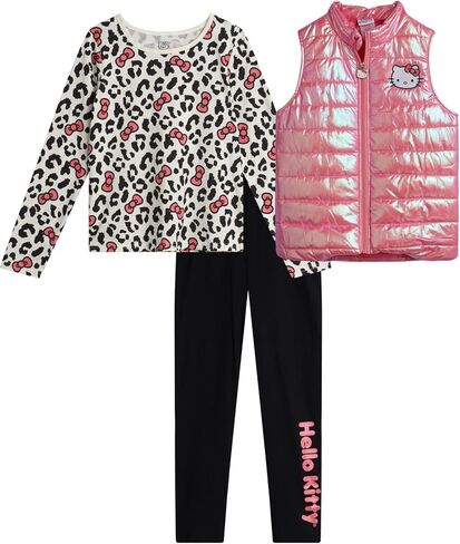 Hello Kitty Girls' Pants Set - 3 Piece Zip Up Vest, Long Sleeve Graphic Shirt, Fleece Pants - Matching Set for Girls (2T-12) in Kuwait