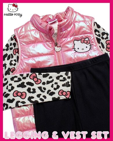 Hello Kitty Girls' Pants Set - 3 Piece Zip Up Vest, Long Sleeve Graphic Shirt, Fleece Pants - Matching Set for Girls (2T-12) in Kuwait