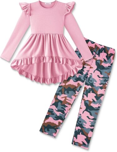Arshiner Toddler Girl Clothes Ruffle Trim Long Sleeve Pullover Top and Floral Print Leggings Fall Outfits Kids Clothing Sets in Kuwait