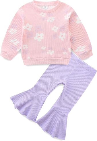 Toddler Girl Fall Winter Outfits Ruffle Sweatshirt and Flare Pants Clothes Set Baby Girls Long Sleeve Sweatsuits in Saudi Arabia