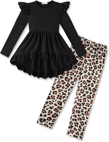 Arshiner Toddler Girl Clothes Ruffle Trim Long Sleeve Pullover Top and Floral Print Leggings Fall Outfits Kids Clothing Sets in Kuwait