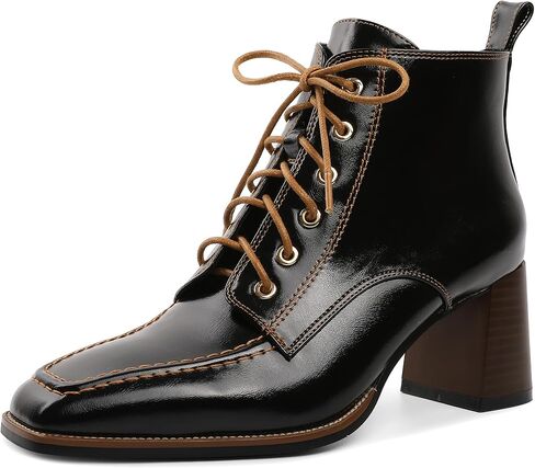 Ankle Boots for Women Lace Up Chunky Block Booties Square Toe Side Zipper 2.75 Inch in Saudi Arabia