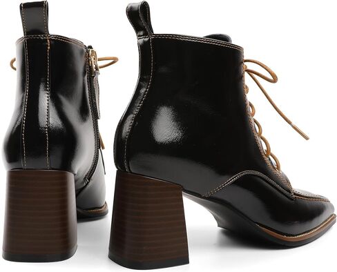 Ankle Boots for Women Lace Up Chunky Block Booties Square Toe Side Zipper 2.75 Inch in Saudi Arabia