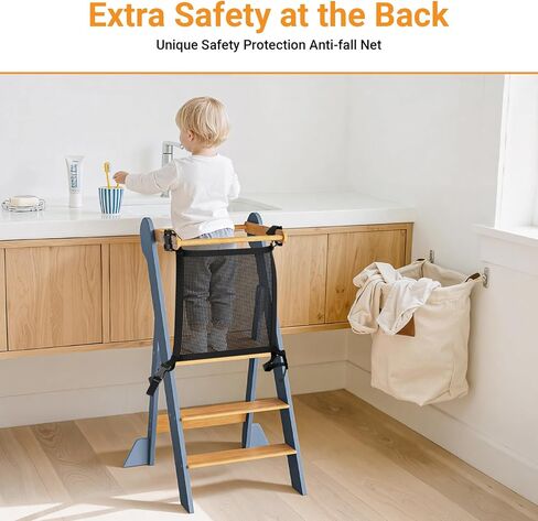 مساعد مقعد المطبخ للأطفال الصغار القابل للطي من COSYLAND - برج قائم قابل للتعديل لحوض الحمام أو طاولة المطبخ - مقعد متدرج للأطفال الصغار الذين تتراوح أعمارهم بين 18 شهرًا إلى 6 سنوات باللون الأسود والطبيعي in Kuwait
