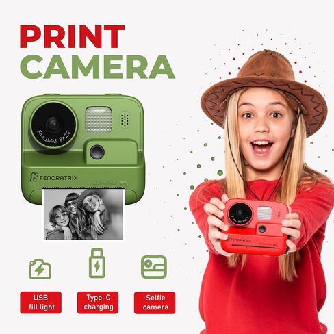 Instant Print Camera for Kids – No Ink Needed, 2.4" Screen, Selfie & 1080P Video, 10X Zoom, 3 Paper Rolls, Stickers & Markers, Fun Creative Gift for Boys & Girls Ages 3 4 5 6 7 8 9 10 – FENORATRIX RED in Saudi Arabia
