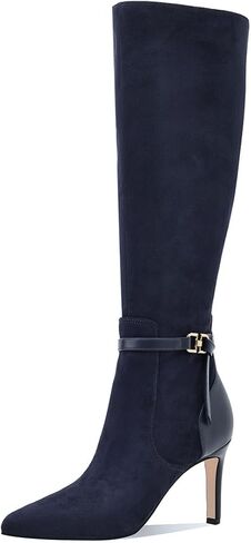 Women's Knee High Boots Women Mid Heel Pointed Toe Tall Boots for Women High Heel Side Zipper with Buckle Bow Knots Long Boots for Fall Winter for Fall Winter in Kuwait