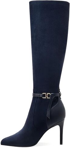 Women's Knee High Boots Women Mid Heel Pointed Toe Tall Boots for Women High Heel Side Zipper with Buckle Bow Knots Long Boots for Fall Winter for Fall Winter in Kuwait