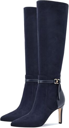 Women's Knee High Boots Women Mid Heel Pointed Toe Tall Boots for Women High Heel Side Zipper with Buckle Bow Knots Long Boots for Fall Winter for Fall Winter in Kuwait