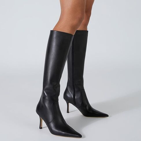 Goiphrri أحذية عالية للركبة للنساء بمقدمة مدببة أحذية طويلة بكعب عالٍ للنساء بكعب ستيليتو وسحاب جانبي وواسع للساق أحذية عصرية للخريف للنساء in Kuwait
