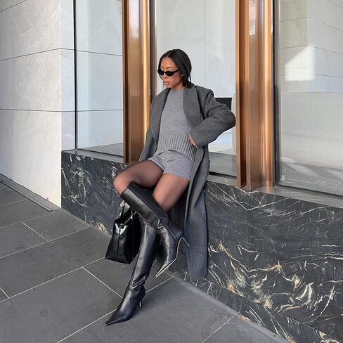 Goiphrri أحذية عالية للركبة للنساء بمقدمة مدببة أحذية طويلة بكعب عالٍ للنساء بكعب ستيليتو وسحاب جانبي وواسع للساق أحذية عصرية للخريف للنساء in Kuwait