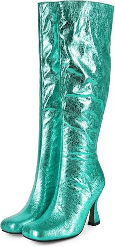 إمرأة حذاء برقبة للركبة ساحة تو منصة كتلة مكتنزة كعب أحذية للنساء عالية الكعب الجانب سستة المرأة ركوب أحذية طويلة in Kuwait