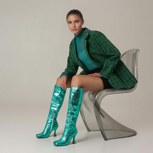 إمرأة حذاء برقبة للركبة ساحة تو منصة كتلة مكتنزة كعب أحذية للنساء عالية الكعب الجانب سستة المرأة ركوب أحذية طويلة in Kuwait