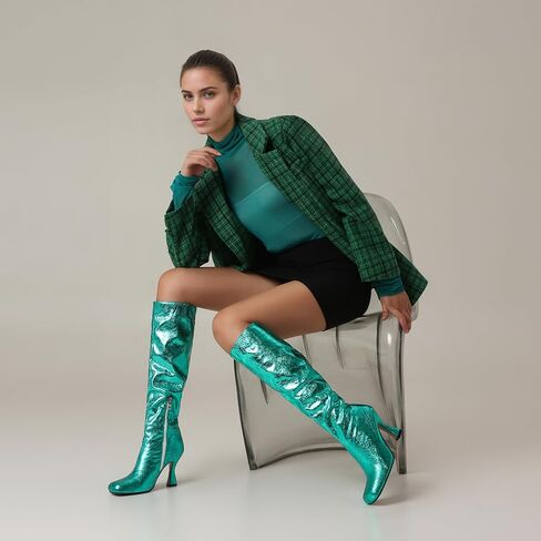 إمرأة حذاء برقبة للركبة ساحة تو منصة كتلة مكتنزة كعب أحذية للنساء عالية الكعب الجانب سستة المرأة ركوب أحذية طويلة in Kuwait