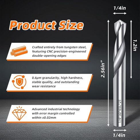 1/4 Carbide Drill Bits, Solid Carbide for Hardened Steel, Tungsten Carbide Drill Bit Set for CNC Machines Ideal for Metal Copper Alloy Cast Iron Stainless(2, 1/4 in) in Saudi Arabia
