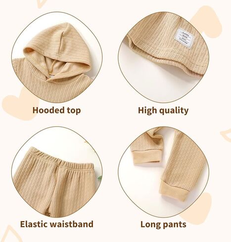 Happy Town Toddler Baby Girl Clothes Ribbed Knit Long Sleeve Hoodie Shirt Solid Pants Set with Bag Fall Winter Outfit in Kuwait