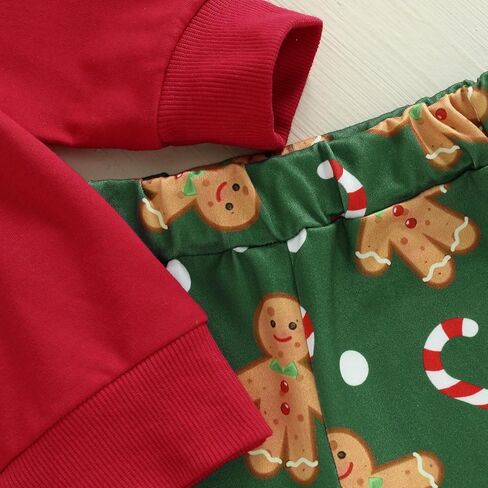 Toddler Baby Girl Christmas Outfit Gingerbread Candy Cane Sweatshirt Bell Bottom Pants Set in Kuwait