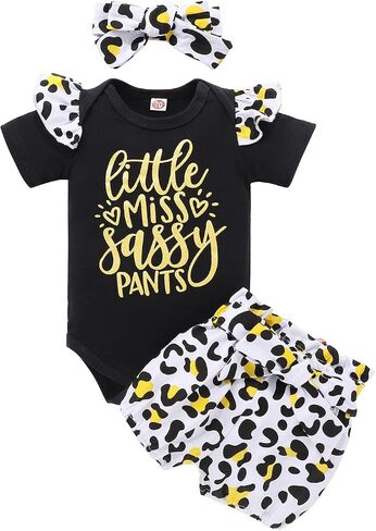 Baby Girls Clothes Summer Newborn Infant Outfits Onesie Shorts Bows 3Pcs Clothing Sets in Kuwait