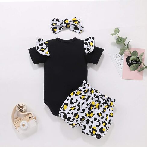 Baby Girls Clothes Summer Newborn Infant Outfits Onesie Shorts Bows 3Pcs Clothing Sets in Kuwait