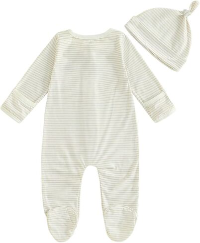 Infant Boy Western Footie Rompers Newborn Baby Coming Home Outfit Fall Clothes Long Sleeve Striped Jumpsuit with Hat in Saudi Arabia