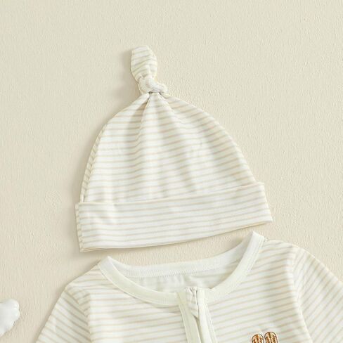 Infant Boy Western Footie Rompers Newborn Baby Coming Home Outfit Fall Clothes Long Sleeve Striped Jumpsuit with Hat in Saudi Arabia