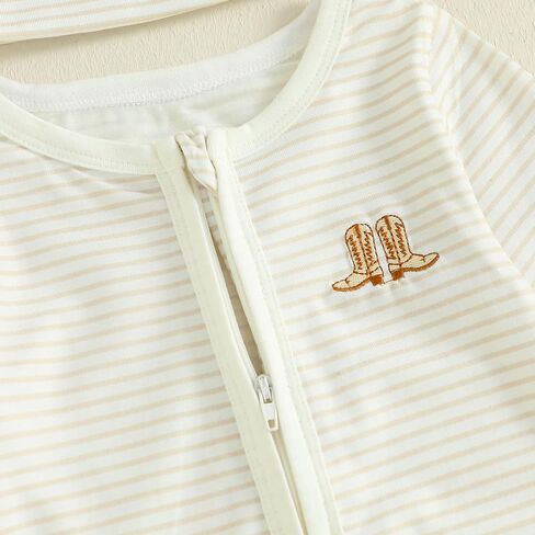 Infant Boy Western Footie Rompers Newborn Baby Coming Home Outfit Fall Clothes Long Sleeve Striped Jumpsuit with Hat in Saudi Arabia