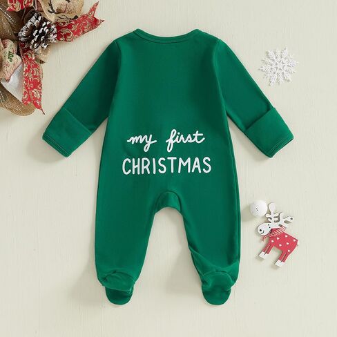 Newborn Baby Girl Boy Christmas Outfit Letter Print Long Sleeve Footie Romper Jumpsuit Fall Winter Clothes in Saudi Arabia