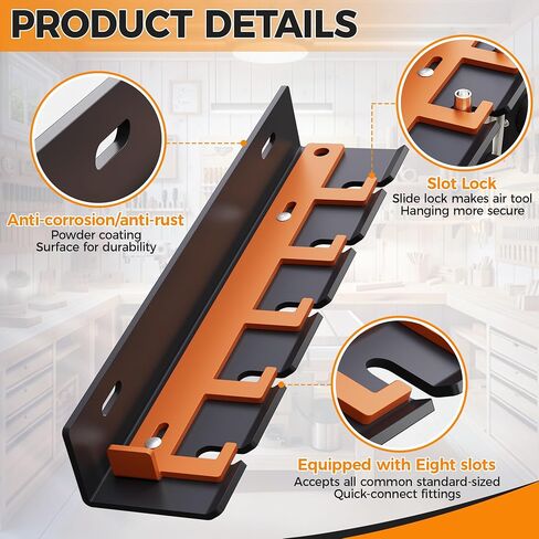 Air Tool Pneumatic Tool Holder,Wall Mount Air Tool Rack,Lockable Air Tool Hanger for Garage Shop Storage Organize,Fit 1/4" Standard Connection Accessories,Comes with Five Slots in Saudi Arabia