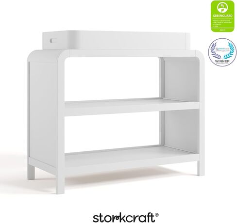 طاولة تغيير الأطفال Storkcraft Santos (زيتوني) - طاولة تغيير الأطفال المعتمدة من GREENGUARD الذهبية، طاولة تغيير الطفل من الخشب الصلب، غطاء تغيير قابل للإزالة يناسب وسادة تغيير الحجم القياسي in Saudi Arabia