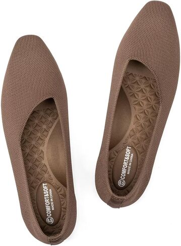 Frank Mully Women's Knitted Flats Square Toe Shoes Breathable Ballet Flats with Arch Support Comfort Walking Shoes for Women in Kuwait