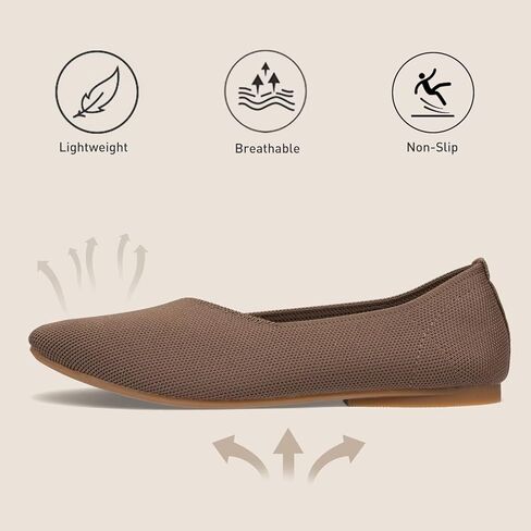 Frank Mully Women's Knitted Flats Square Toe Shoes Breathable Ballet Flats with Arch Support Comfort Walking Shoes for Women in Kuwait
