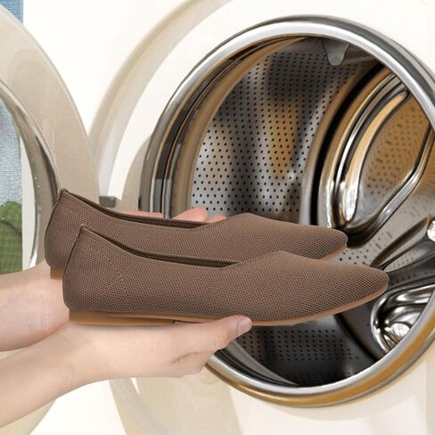 Frank Mully Women's Knitted Flats Square Toe Shoes Breathable Ballet Flats with Arch Support Comfort Walking Shoes for Women in Kuwait