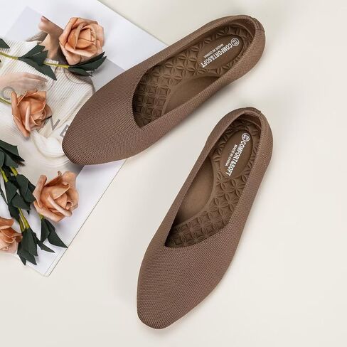 Frank Mully Women's Knitted Flats Square Toe Shoes Breathable Ballet Flats with Arch Support Comfort Walking Shoes for Women in Kuwait