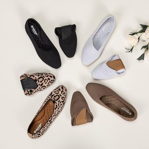 Frank Mully Women's Knitted Flats Square Toe Shoes Breathable Ballet Flats with Arch Support Comfort Walking Shoes for Women in Kuwait