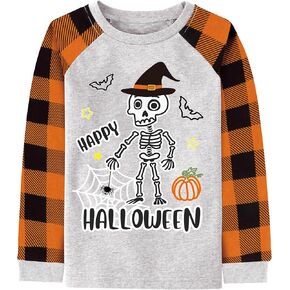 Toddler Boys Halloween Shirts Kids Ghost Pumpkin Dinosaur Graphic Glow in The Dark Raglan Long Sleeve Tee Tops 2-7 Years in Kuwait