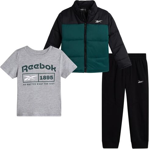 Reebok Baby Boys Pants Set - 3 Piece Quilted Puffer Jacket Jogger Boys Sweatpants and Graphic Toddler Shirts (12M-7) in Saudi Arabia