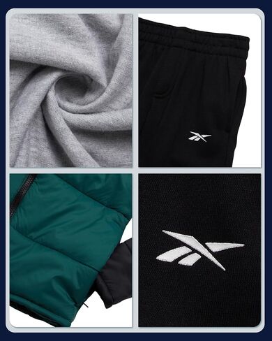 Reebok Baby Boys Pants Set - 3 Piece Quilted Puffer Jacket Jogger Boys Sweatpants and Graphic Toddler Shirts (12M-7) in Saudi Arabia