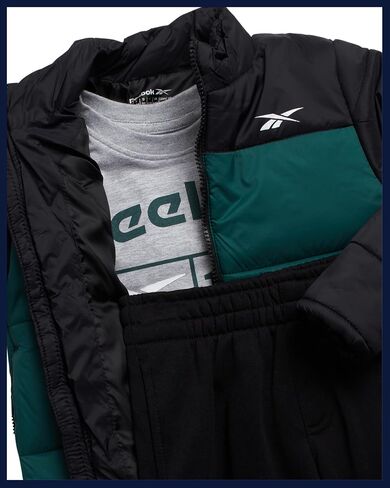 Reebok Baby Boys Pants Set - 3 Piece Quilted Puffer Jacket Jogger Boys Sweatpants and Graphic Toddler Shirts (12M-7) in Saudi Arabia