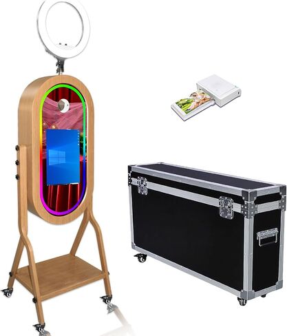 Magic Mirror Photo Booth with 21.5" Touch Screen, Photobooth Machine Selfie Shell Stand with LED RGB Fill Light & Flight Case for Wedding Parties Events Rental (Photo Booth + Printer) in Saudi Arabia