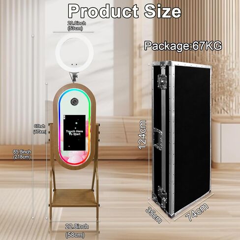 Magic Mirror Photo Booth with 21.5" Touch Screen, Photobooth Machine Selfie Shell Stand with LED RGB Fill Light & Flight Case for Wedding Parties Events Rental (Photo Booth + Printer) in Saudi Arabia