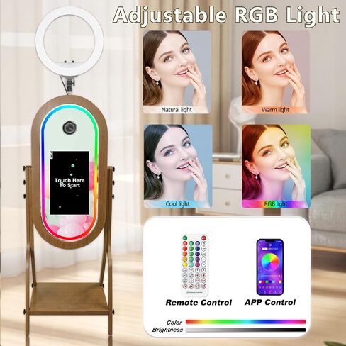 Magic Mirror Photo Booth with 21.5" Touch Screen, Photobooth Machine Selfie Shell Stand with LED RGB Fill Light & Flight Case for Wedding Parties Events Rental (Photo Booth + Printer) in Saudi Arabia