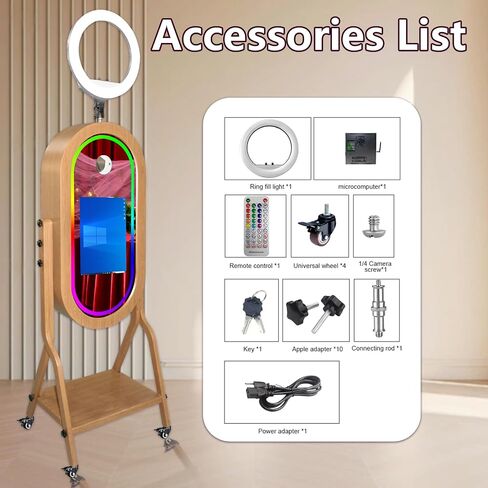 Magic Mirror Photo Booth with 21.5" Touch Screen, Photobooth Machine Selfie Shell Stand with LED RGB Fill Light & Flight Case for Wedding Parties Events Rental (Photo Booth + Printer) in Saudi Arabia