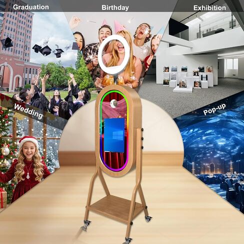 Magic Mirror Photo Booth with 21.5" Touch Screen, Photobooth Machine Selfie Shell Stand with LED RGB Fill Light & Flight Case for Wedding Parties Events Rental (Photo Booth + Printer) in Saudi Arabia