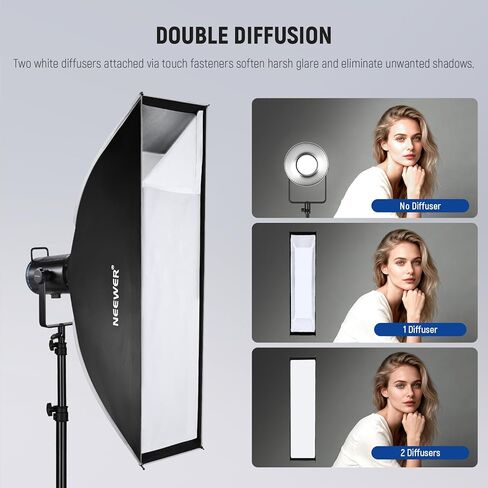 طقم Softbox مستطيل من NEEWER، صندوق ناعم بشريط مقاس 12 بوصة × 47 بوصة مع ناشرات ضوئية للتصوير الفوتوغرافي في الاستوديو وتسجيل الفيديو وإضاءة البث المتدفقة المتوافقة مع Aputure 120d المتوافقة مع Godox SL60w وNS94P in Kuwait