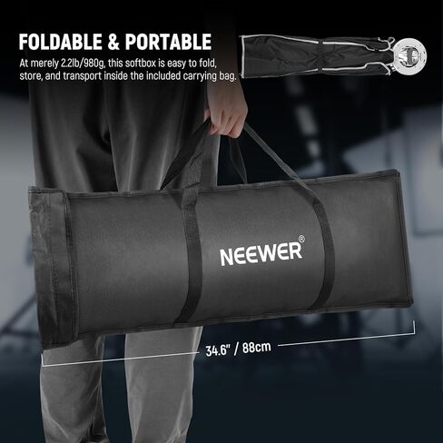 طقم Softbox مستطيل من NEEWER، صندوق ناعم بشريط مقاس 12 بوصة × 47 بوصة مع ناشرات ضوئية للتصوير الفوتوغرافي في الاستوديو وتسجيل الفيديو وإضاءة البث المتدفقة المتوافقة مع Aputure 120d المتوافقة مع Godox SL60w وNS94P in Kuwait
