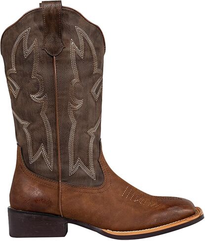 Women's Cowboy Boots Wide Mid Calf Square Toe Two-Tone Pull On Fashion Western Cowgirl Boots in Saudi Arabia