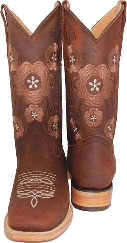Women’s Leather Western Boot Square Toe Floral Embroidered Womens Cowboy Boots in Saudi Arabia
