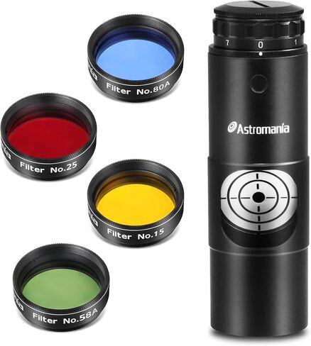 Astromania Filter Set of 1.25-Inch Four Color Filters (#15 Deep Yellow, #25 Red, #58A Green and #80A Medium Blue) - Bundle with - Alignment 1.25 Inch Laser Collimator in Saudi Arabia